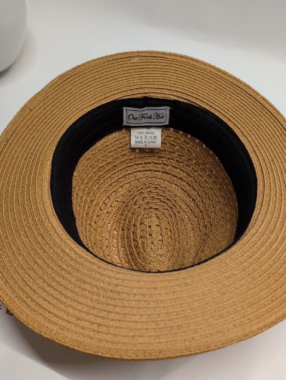 Women's Tan Straw Fedora with Black Band Size Small - Picture 6 of 6